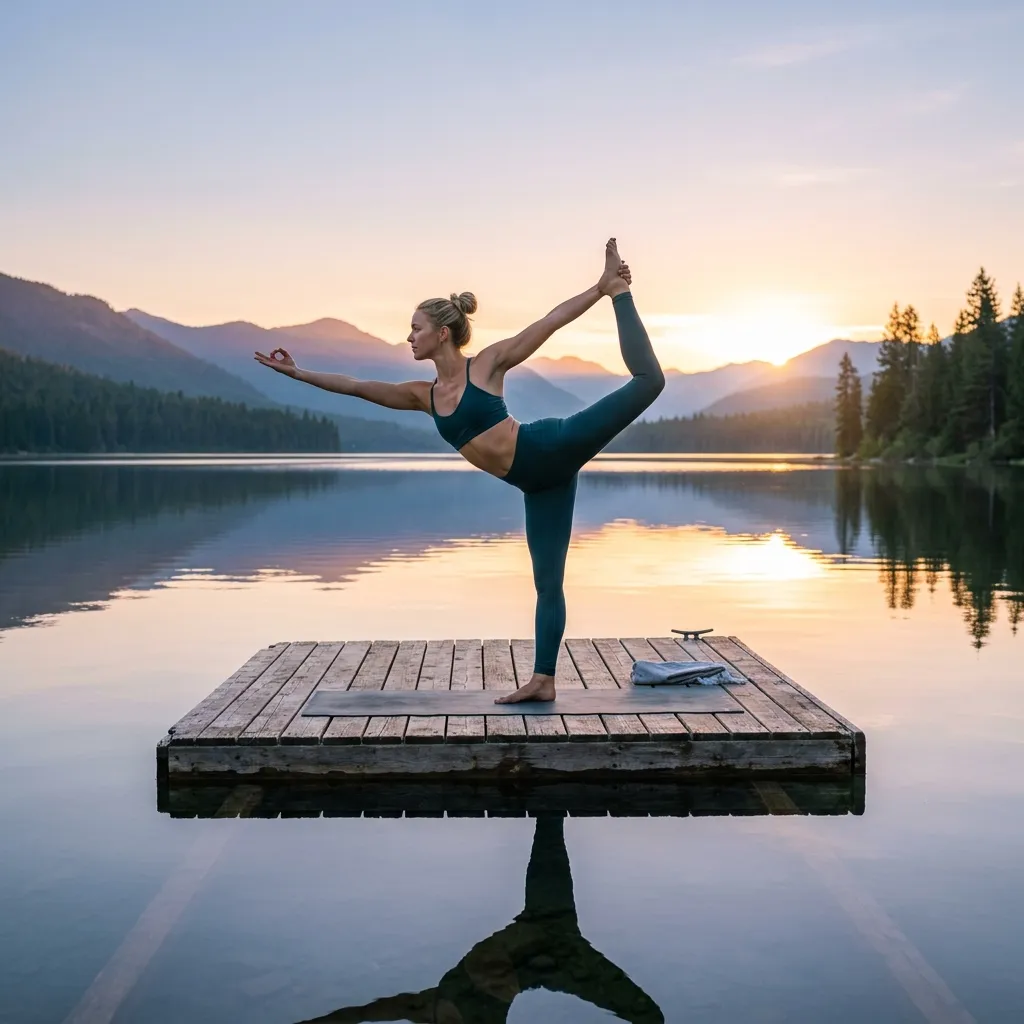 Yoga practitioner in standing bow pose demonstrating balance and grace